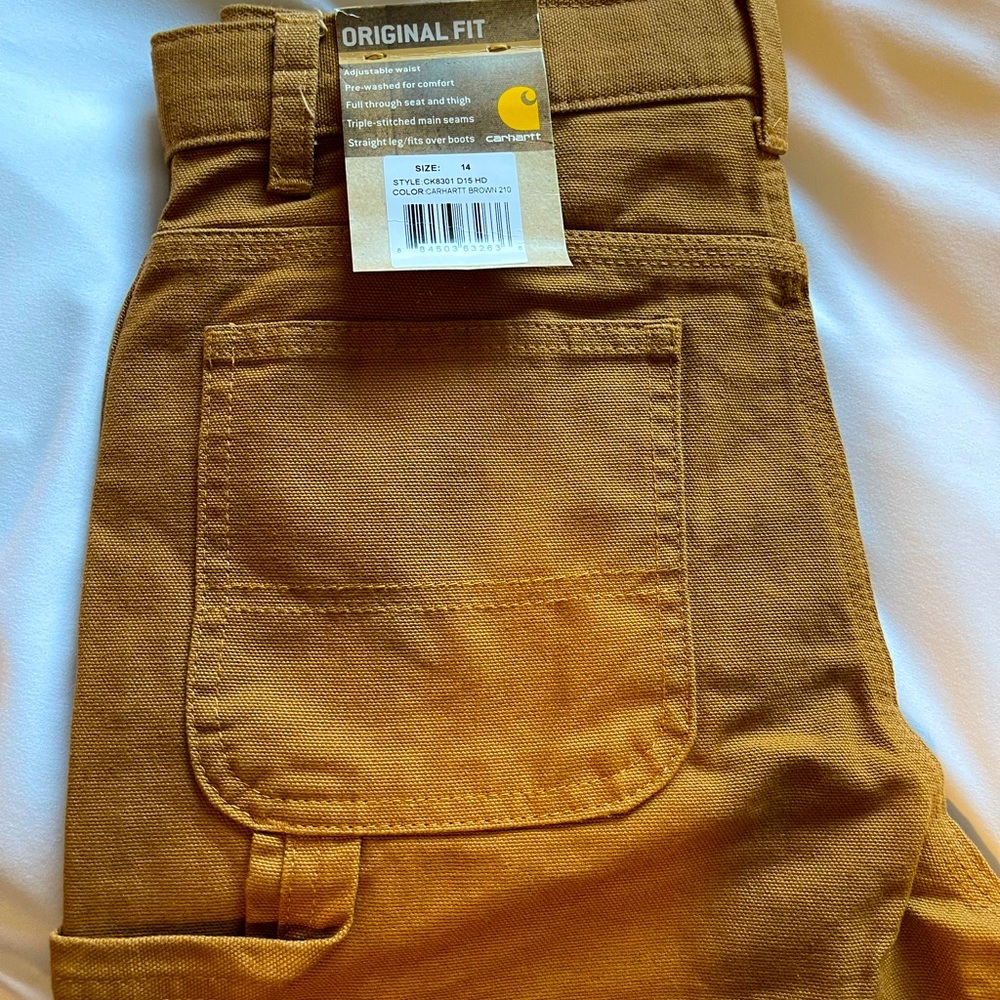 NWT Carhartt Boys 14 Pants Tan Carpenter
